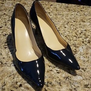 Navy blue patent leather pumps size 8